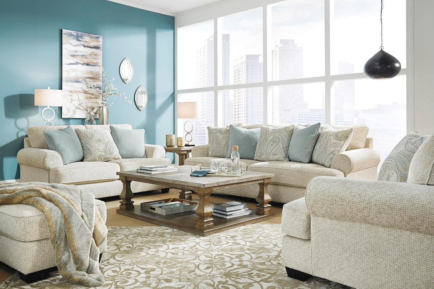 Beige Chenille Upholstered Ottoman With Cushioned Comfort