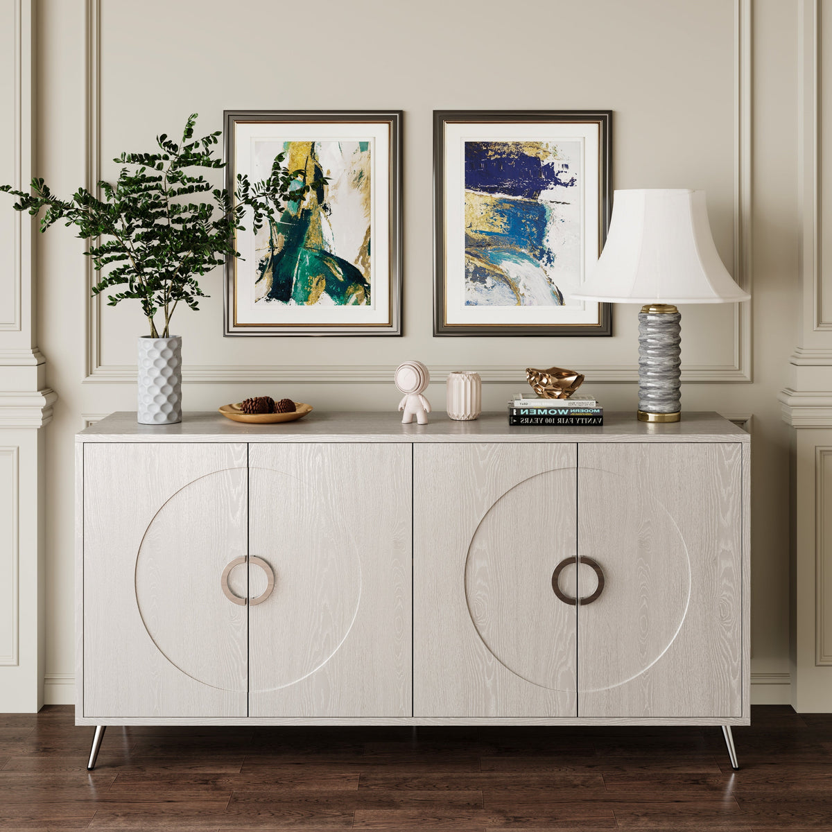 Modern Lacquered 4 Door Wooden Cabinet Sideboard