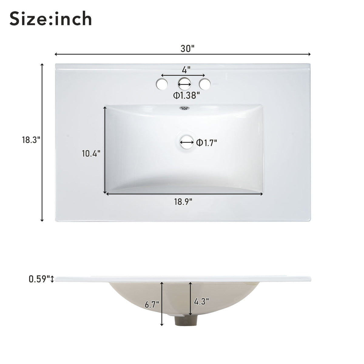 30-Inch Bathroom Vanity with Ceramic Sink - Modern