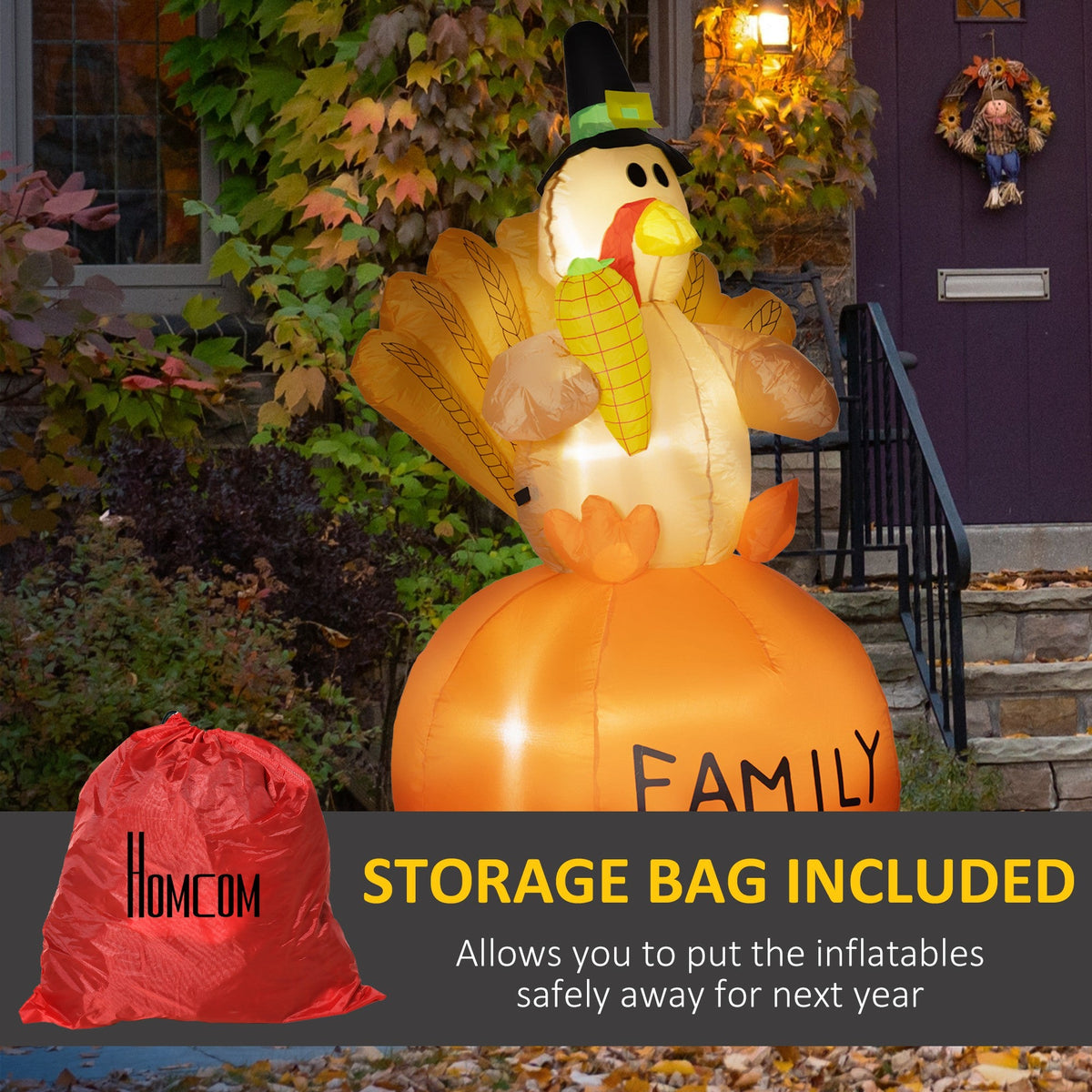 HOMCOM 4.9ft Inflatable Thanksgiving Decoration Turkey