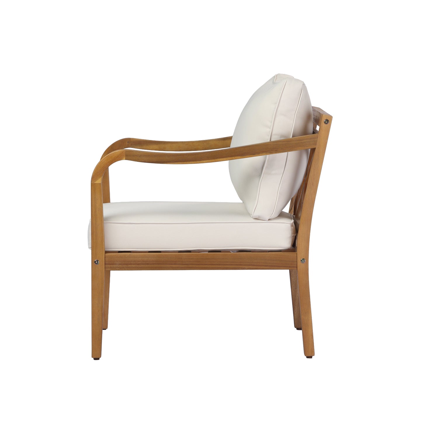 Acacia Wood Patio Furniture Club Chair Set (Teak Finish & Beige Cushion)