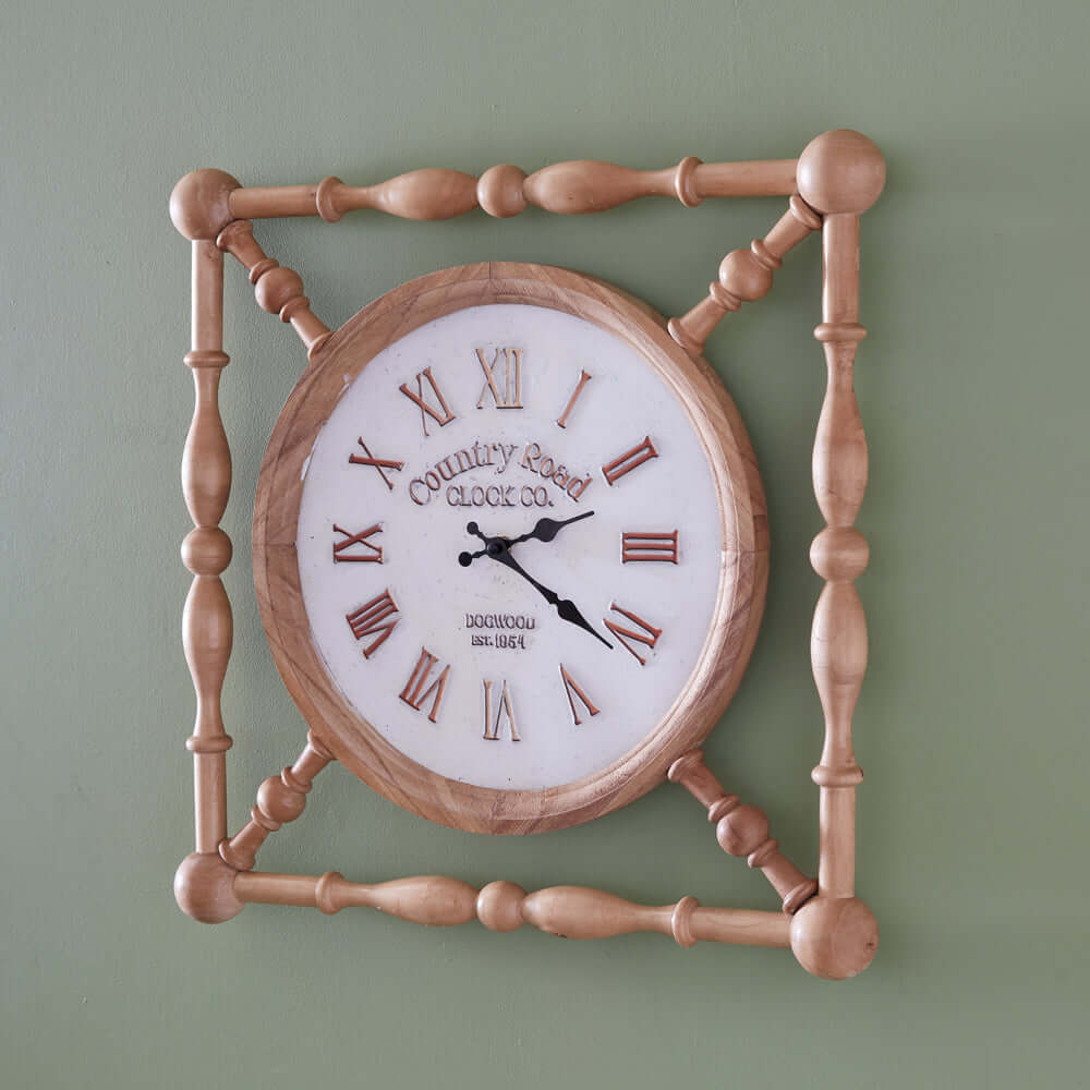 Rustic Wooden Farmhouse Wall Clock with Vintage Country Road Design