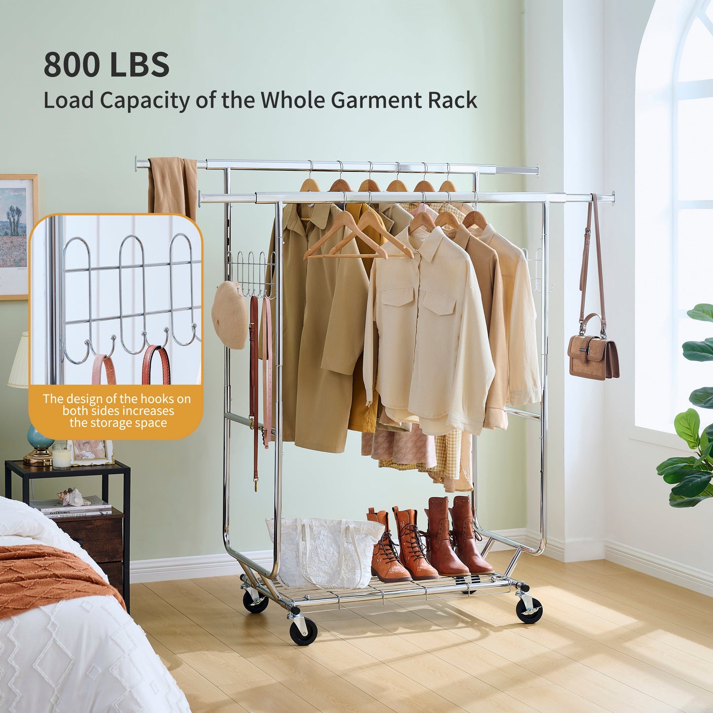 Double Clothing Garment Rack with Shelves