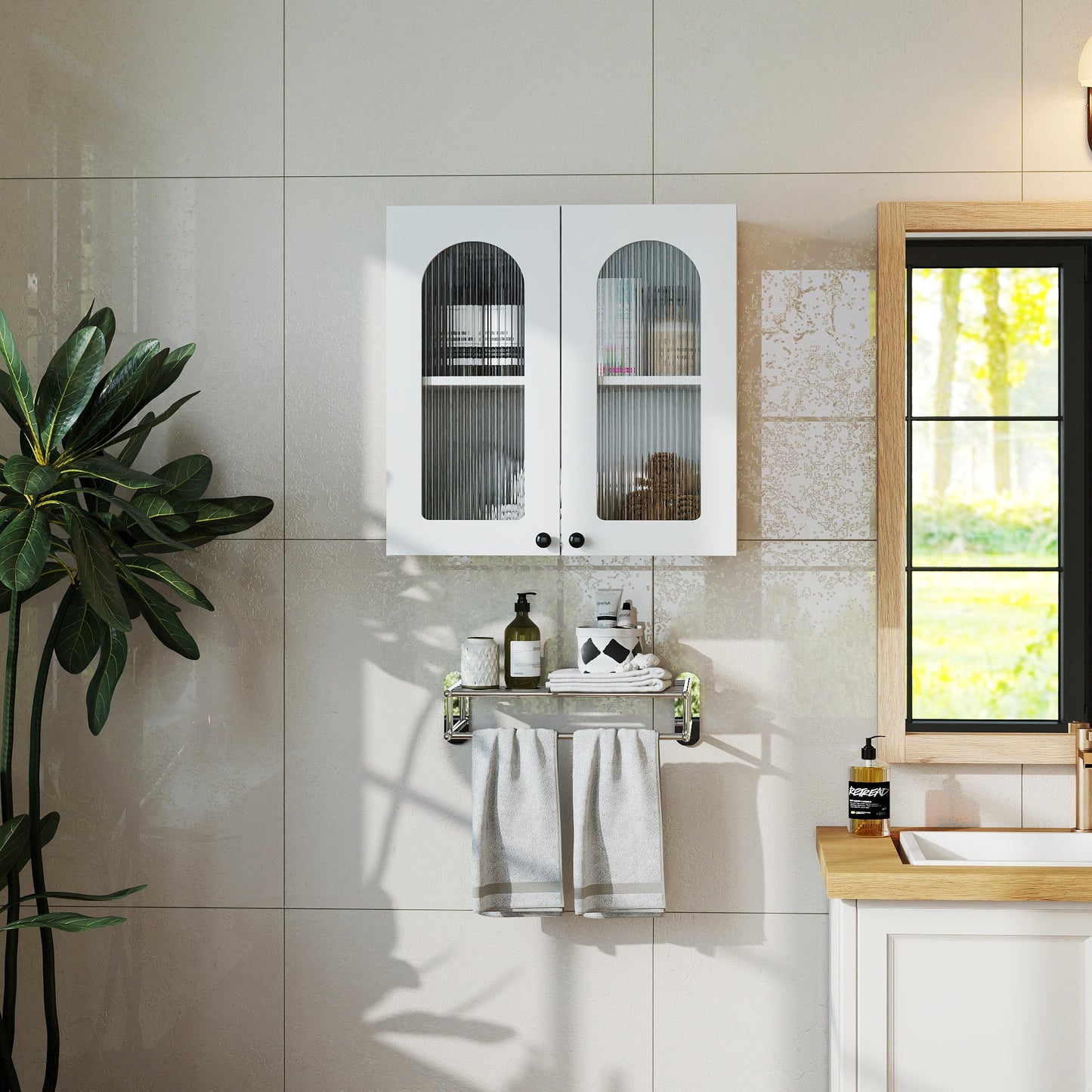 Wall Cabinet with Arched Glass Doors