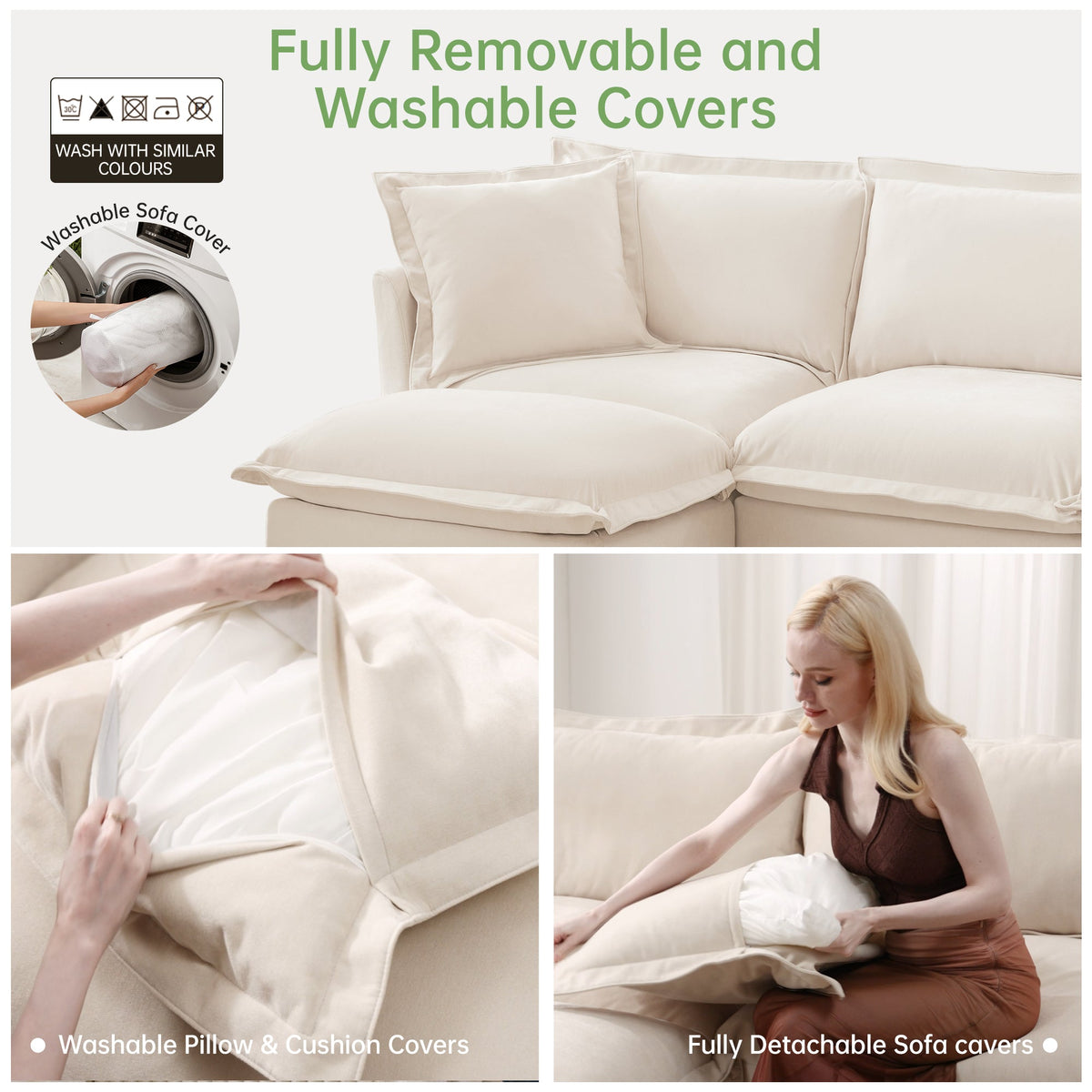 Slipcovered U Shape Sectional Wide and Deep Seat Sofa Couch