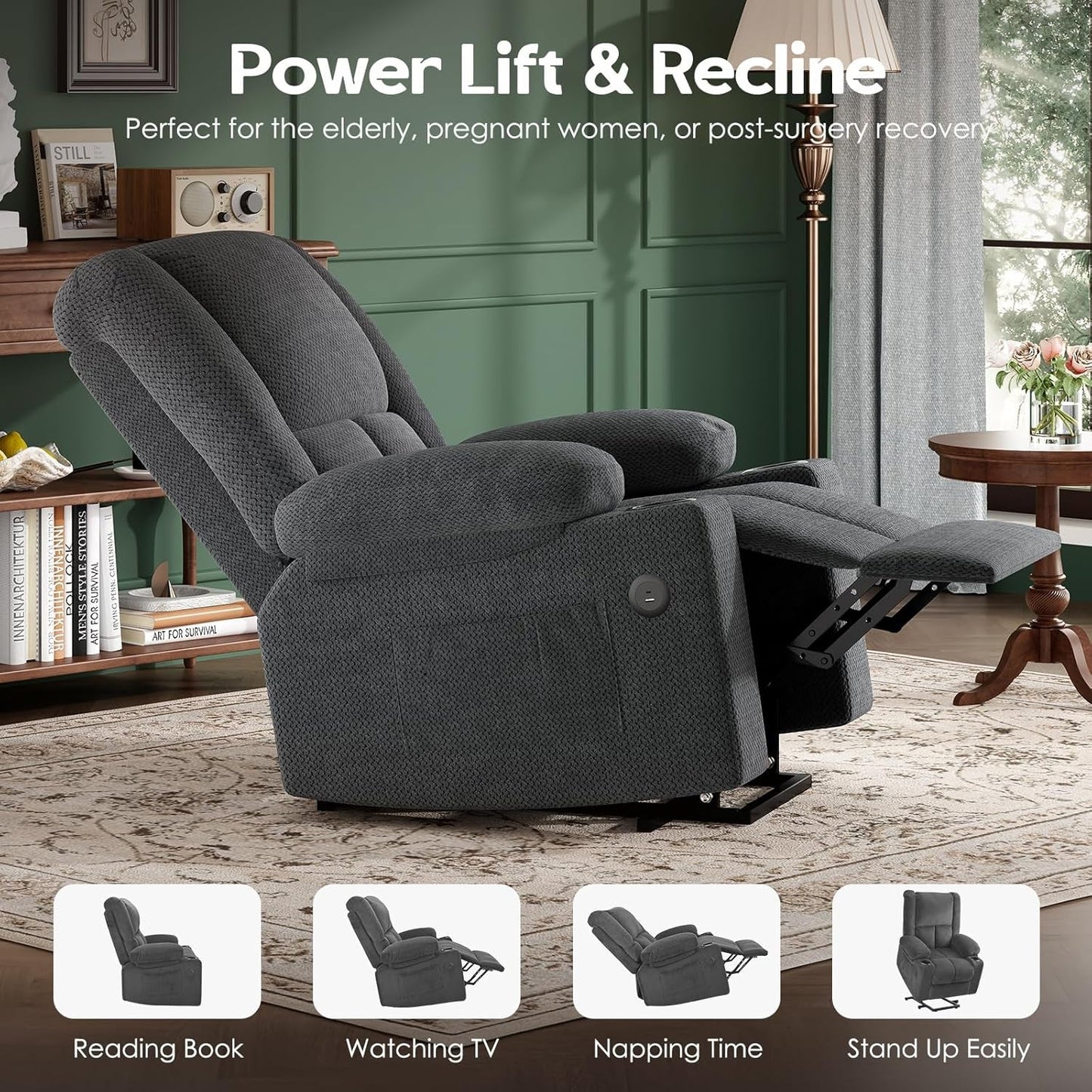 Power Lift Recliner Chair With Massage And Heat USB Ports