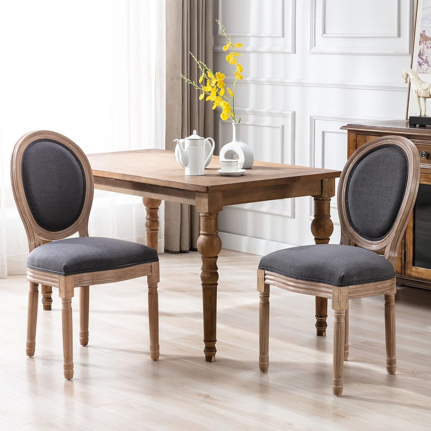 French Country Dining Chairs Set of 4 Oak Wood Round Back