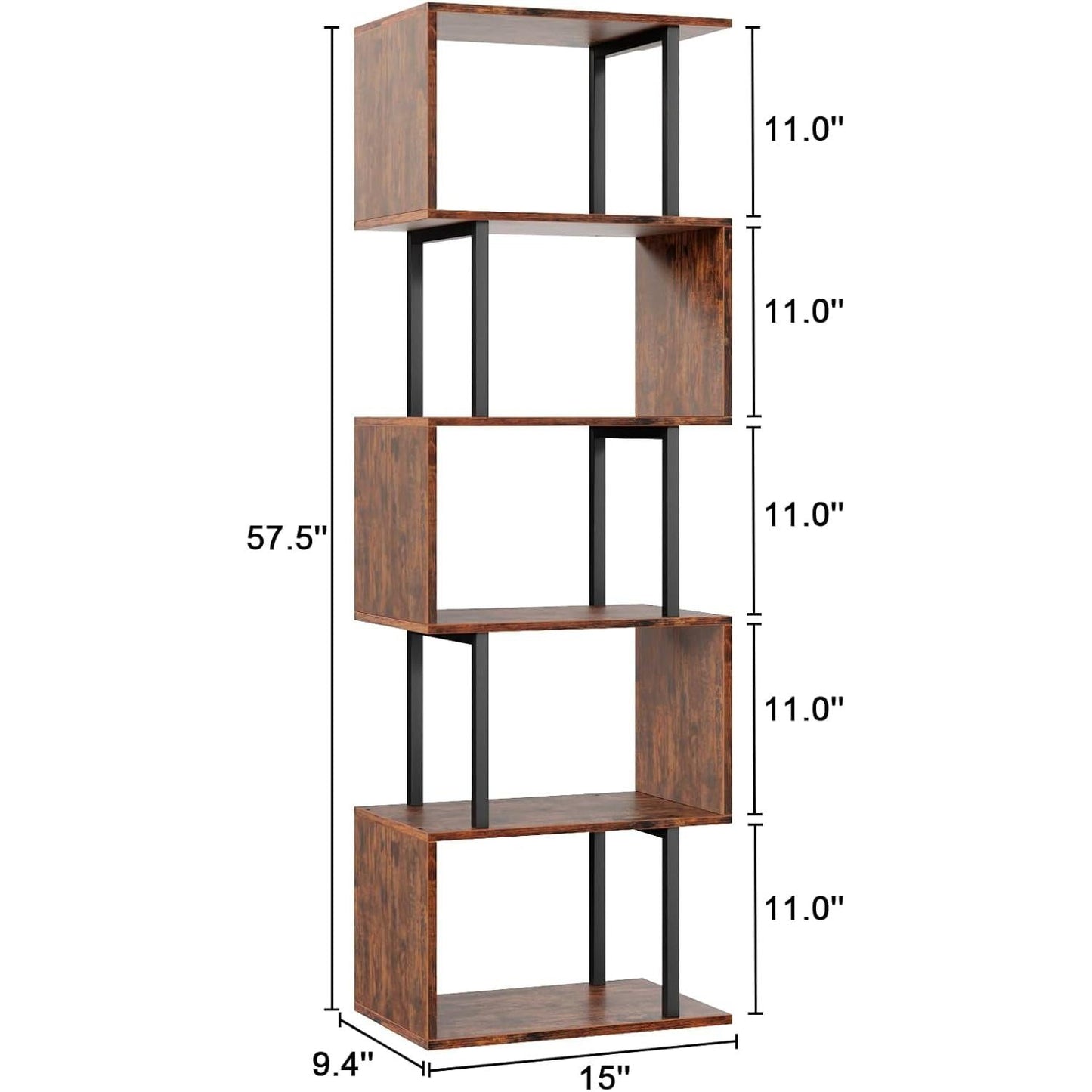 S Shaped 6 Tier Bookshelf Wood And Metal Room Divider