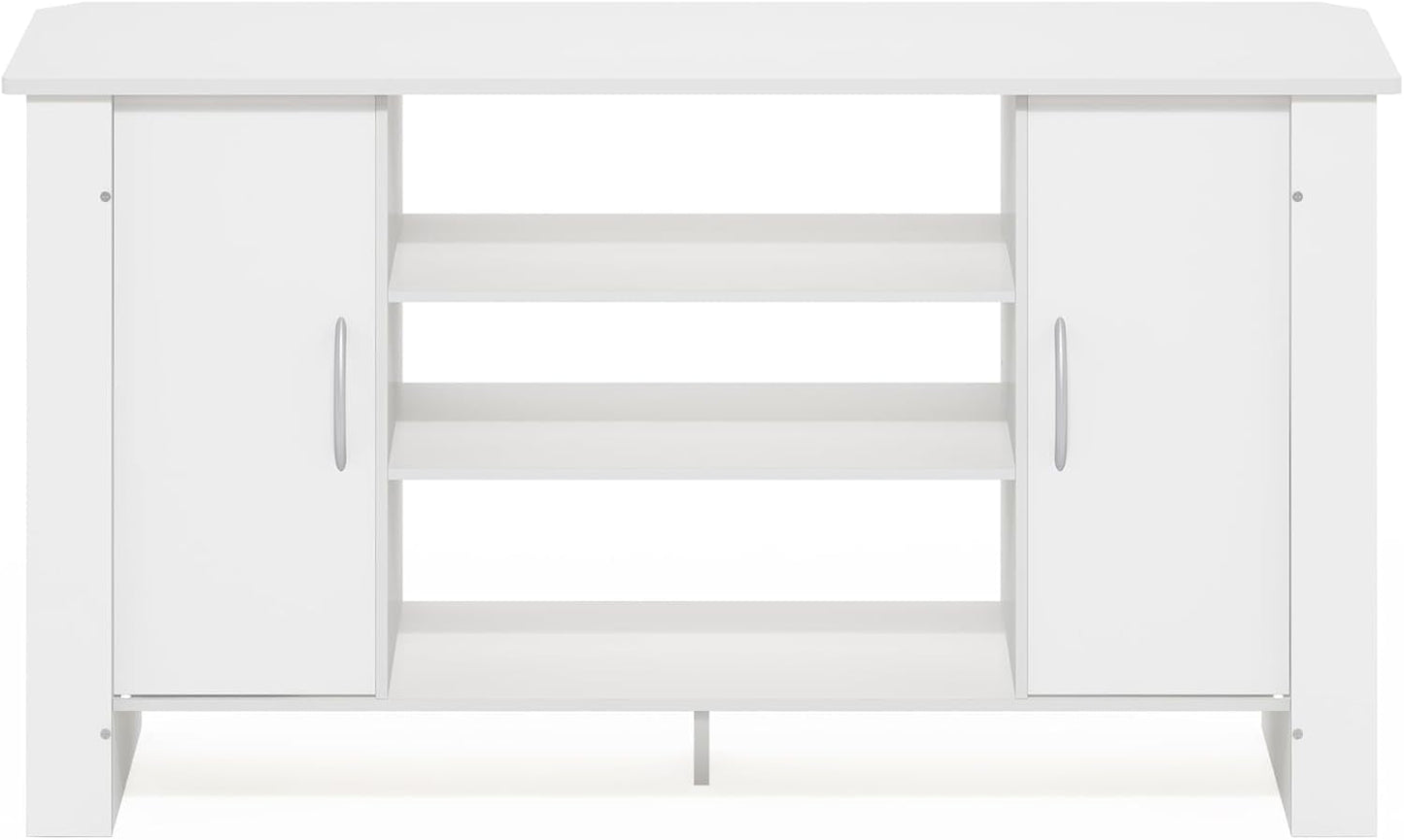 50 Inch White TV Stand With Concealed Storage And Shelves