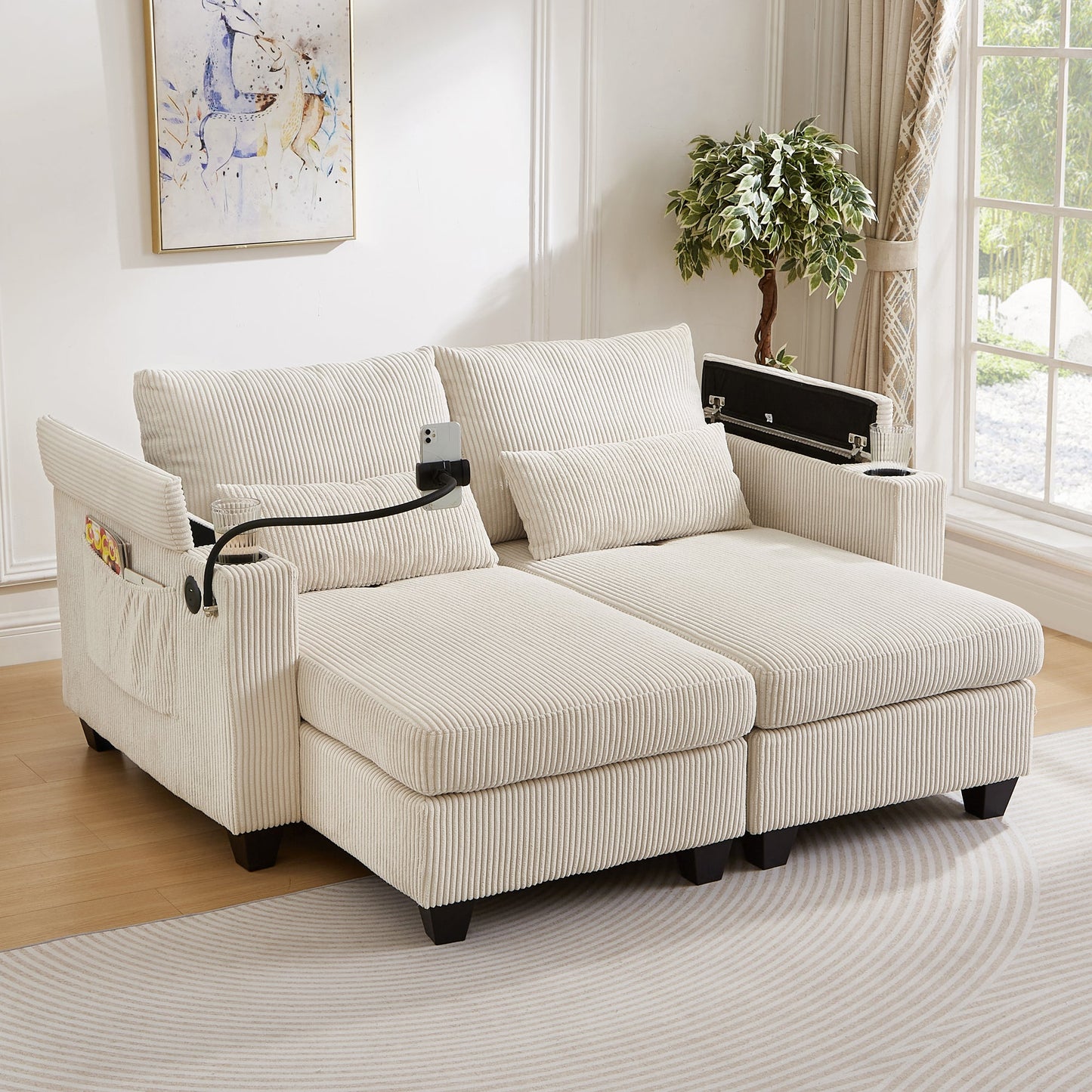 Convertible Chaise Lounge 63" Loveseat Sofa Bed