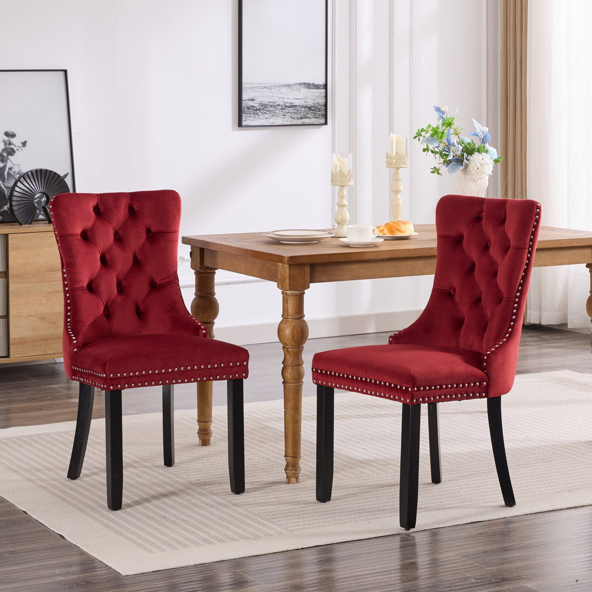 Classic Velvet Dining Chairs - Set of 2 in Burgundy