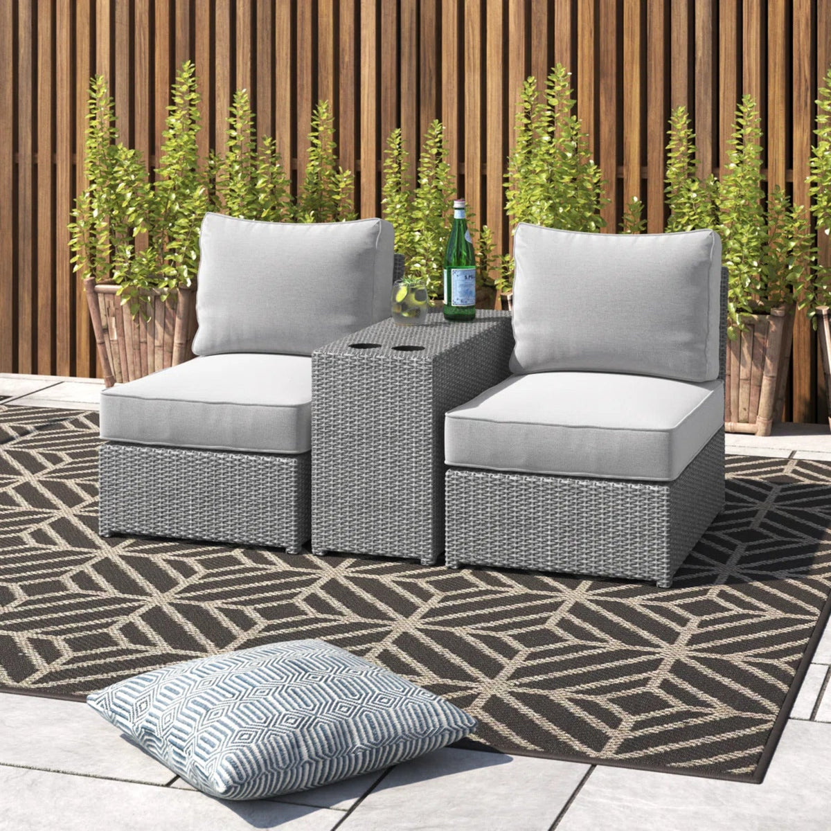 LSI All-Weather 2-Person Wicker Conversation Set with Cushions