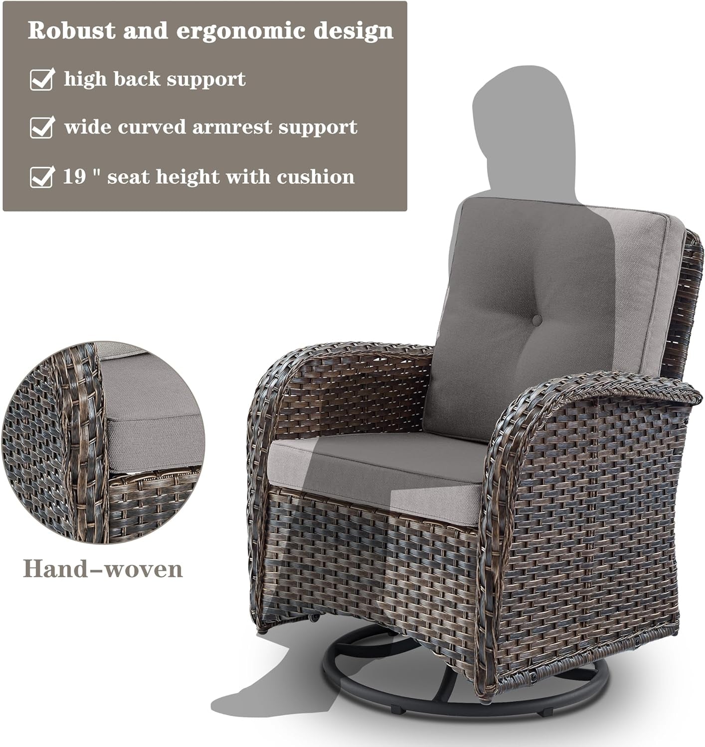 Brown Wicker Swivel Patio Set 2 Chairs Glass Table