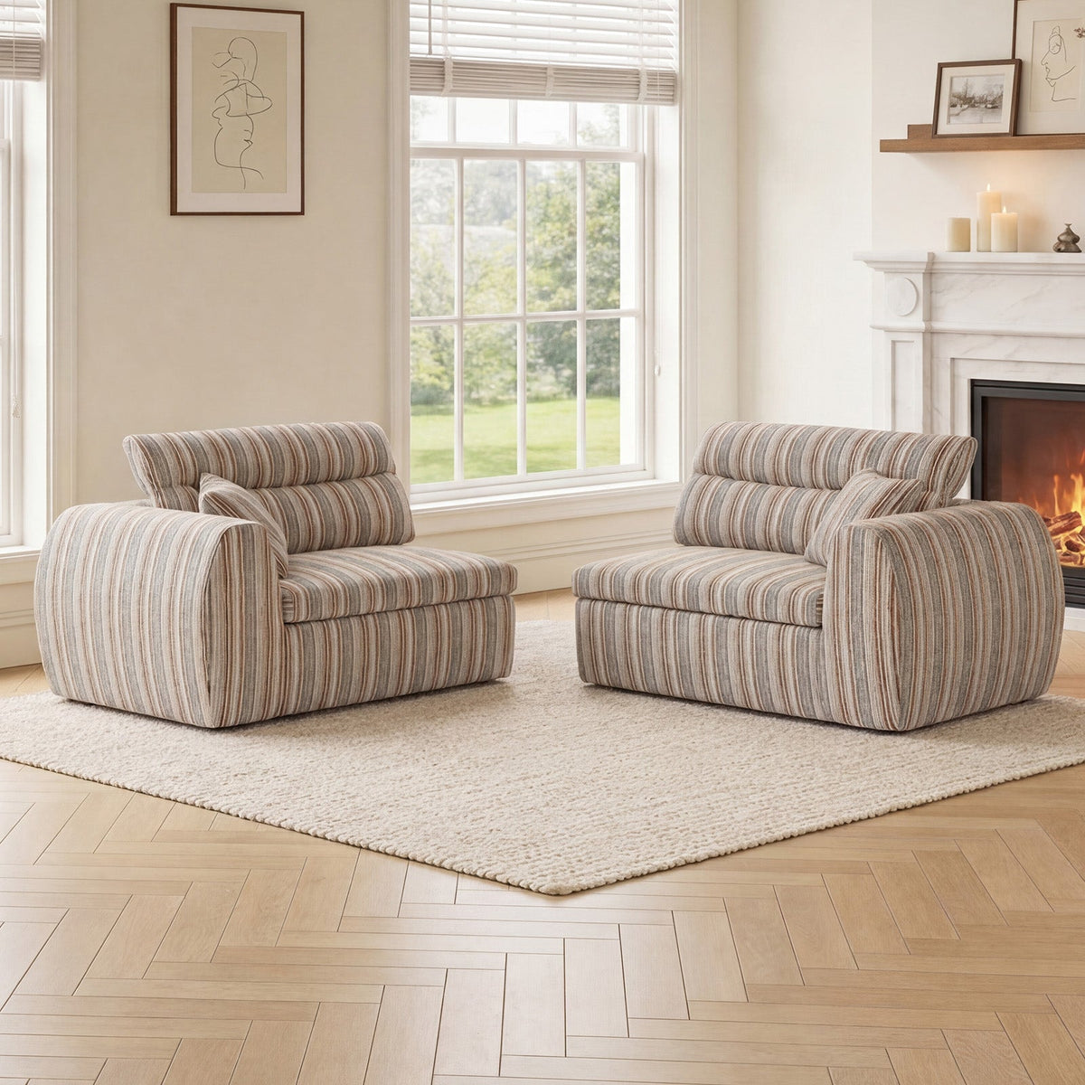 Woven Chenille Striped Compression Sofa