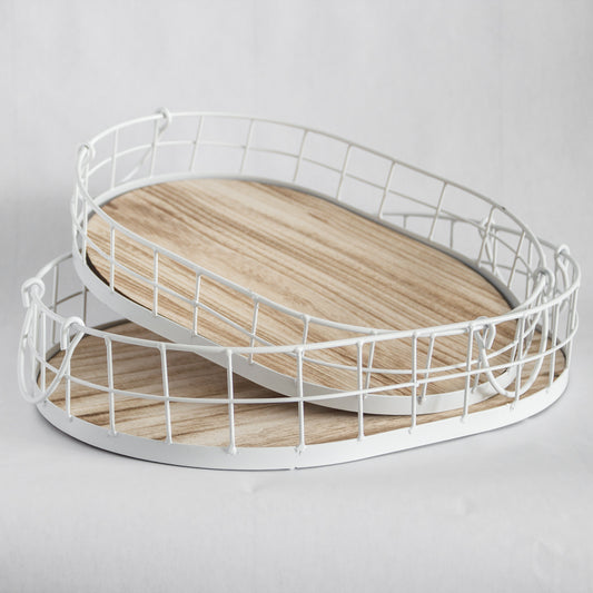 Oval Metal & Wood Tray