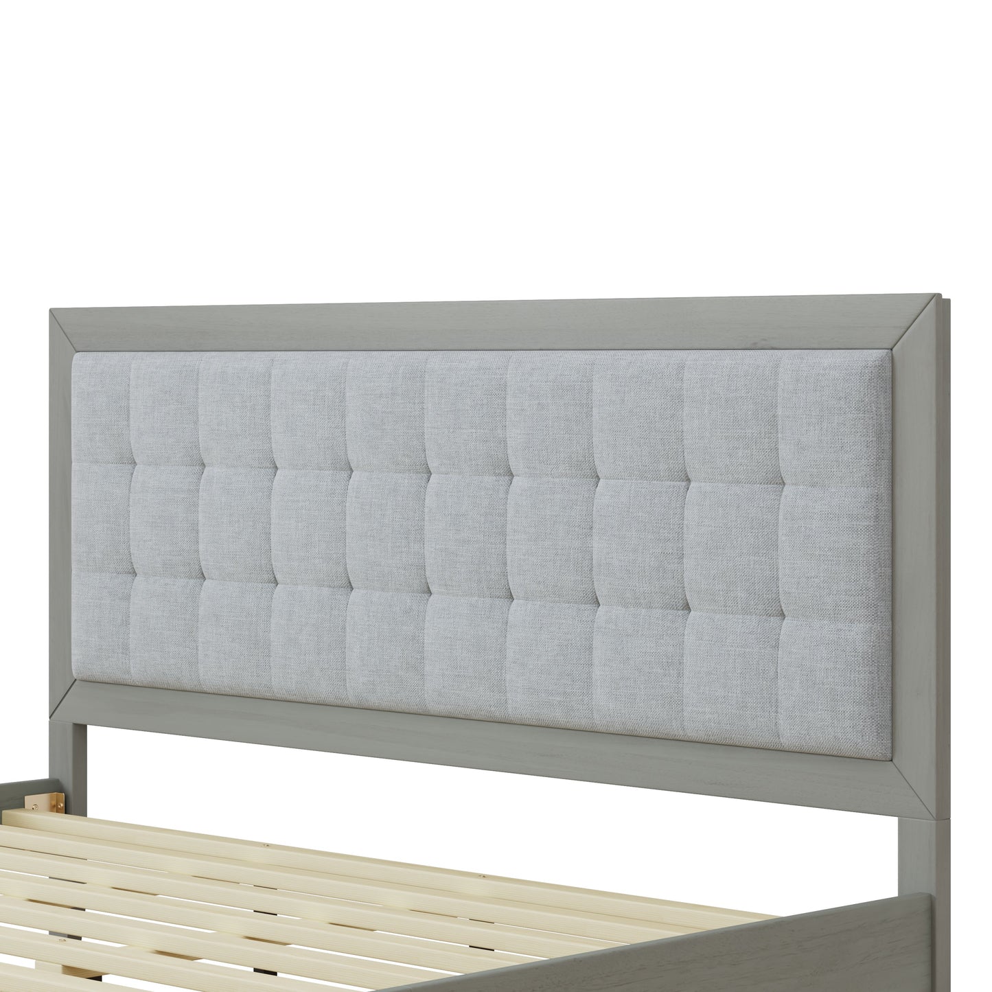 Solid Wood Platform Upholstered Headboard King Bed
