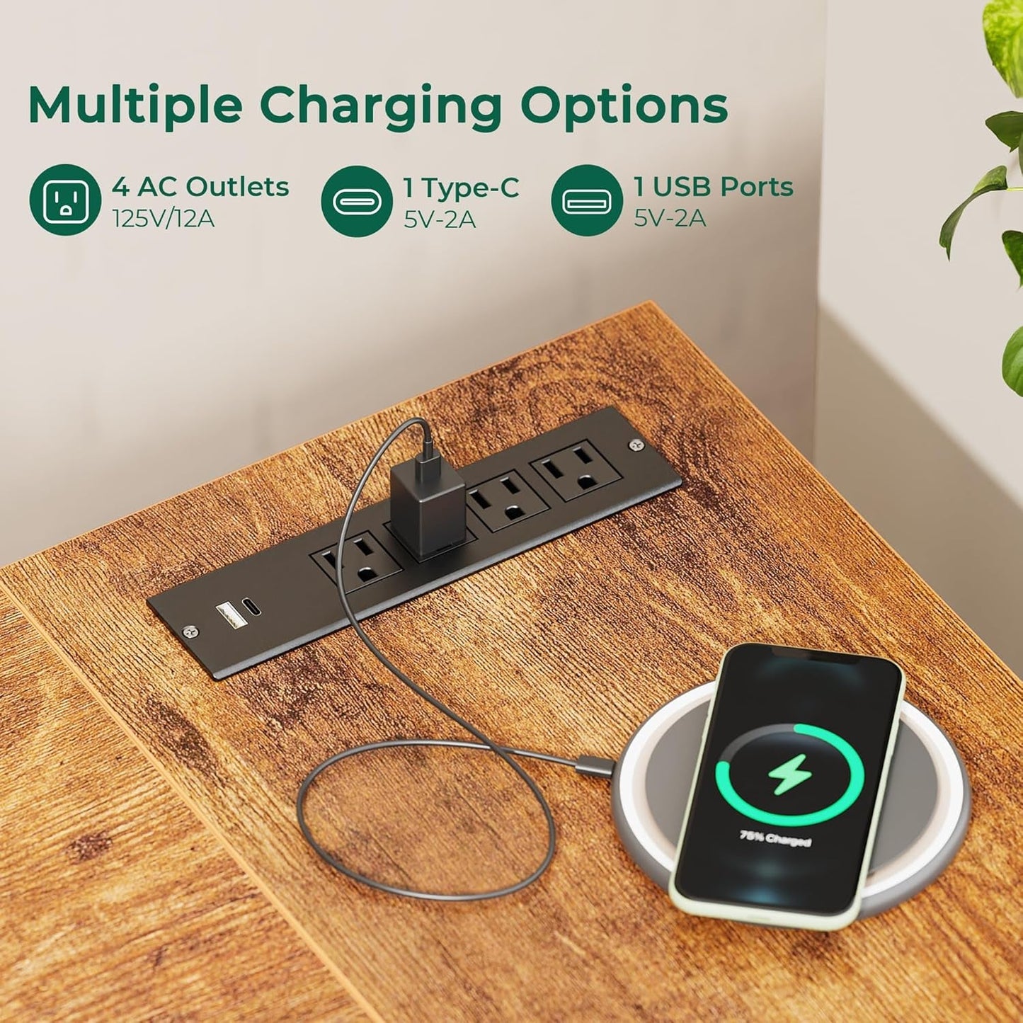 L Shaped Desk 47 Inch With Power Outlets For Home Office