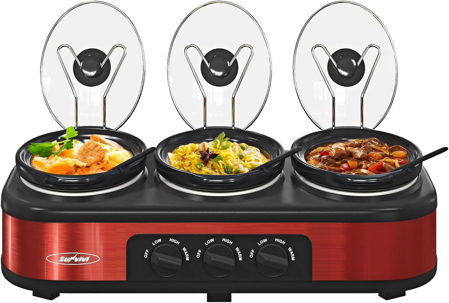 Triple Slow Cooker Buffet Food Warmer with 3 x 1.5 QT Removable Ceramic Pots
