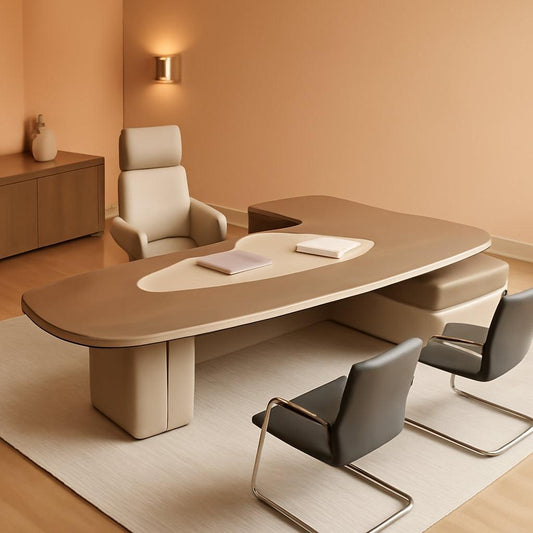 L Shaped Solid Wood Desk With Hidden Cable Hole 141.7 In