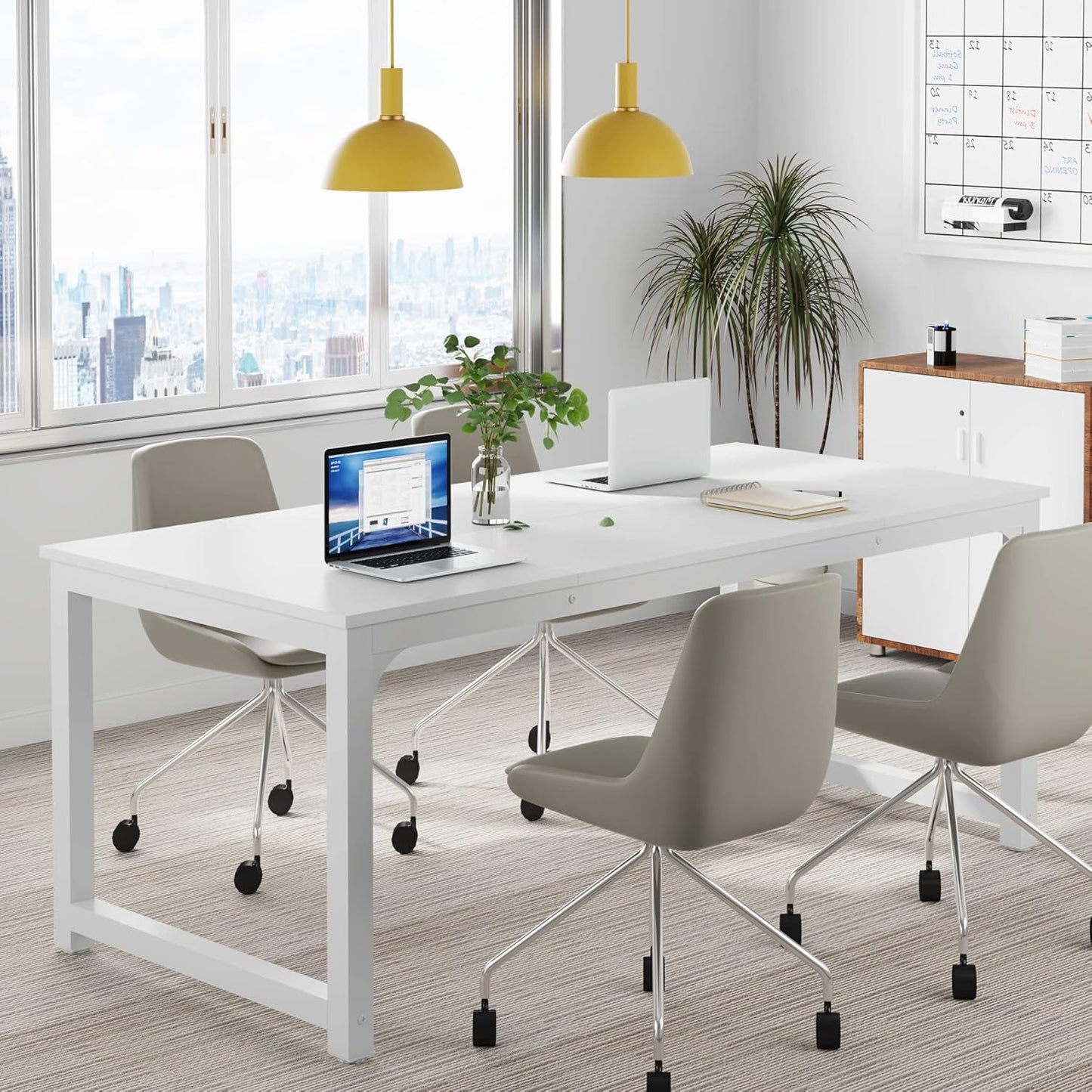 63 Inch White Executive Office Desk 31.5 Inch Wide