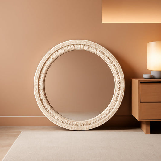Farmhouse Rustic 30 Inch Wooden Round Mirror Wall Decor
