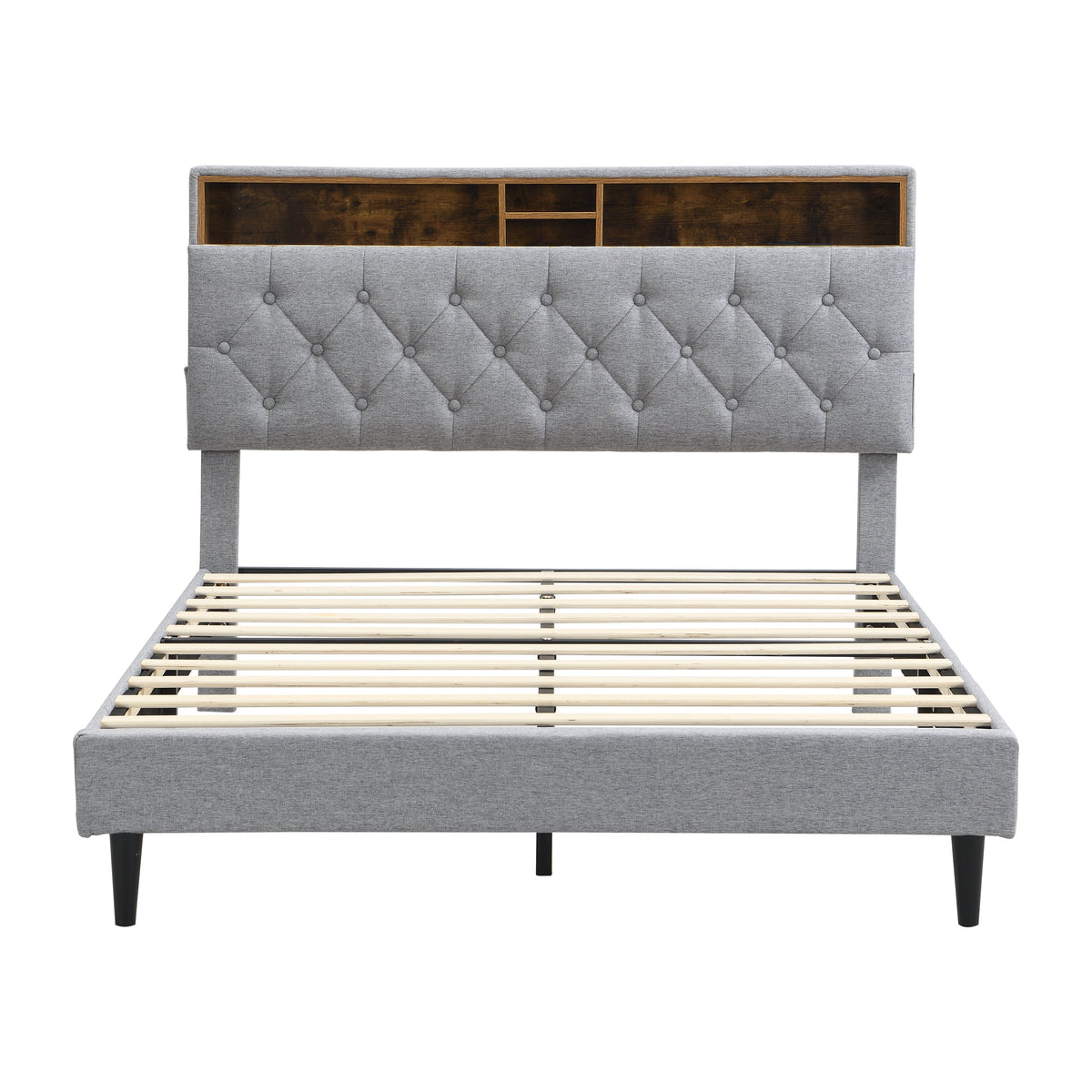 Queen-Size Upholstered Platform Bed Frame