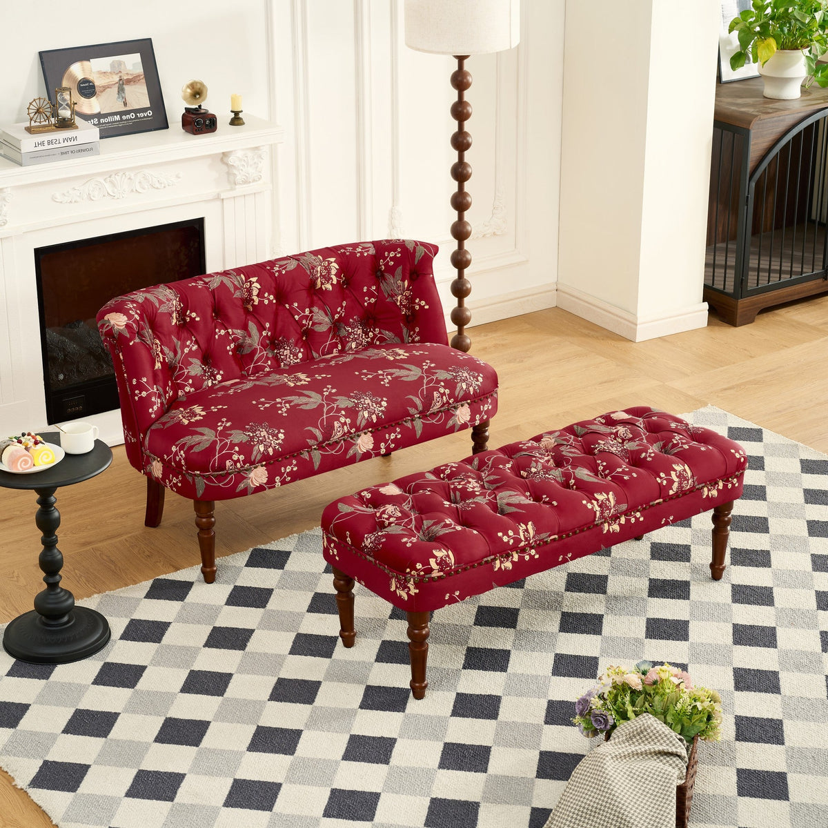 Sofa Chair Living Room Single Sofa Chair & Tufted Floral Bench