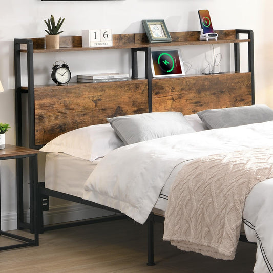 Queen Size Headboard with Storage and Charging Station