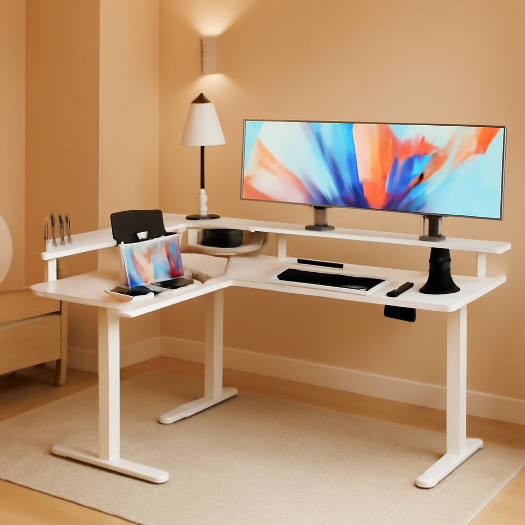 Electric L Shaped Standing Desk 59 Inch With Power Outlets