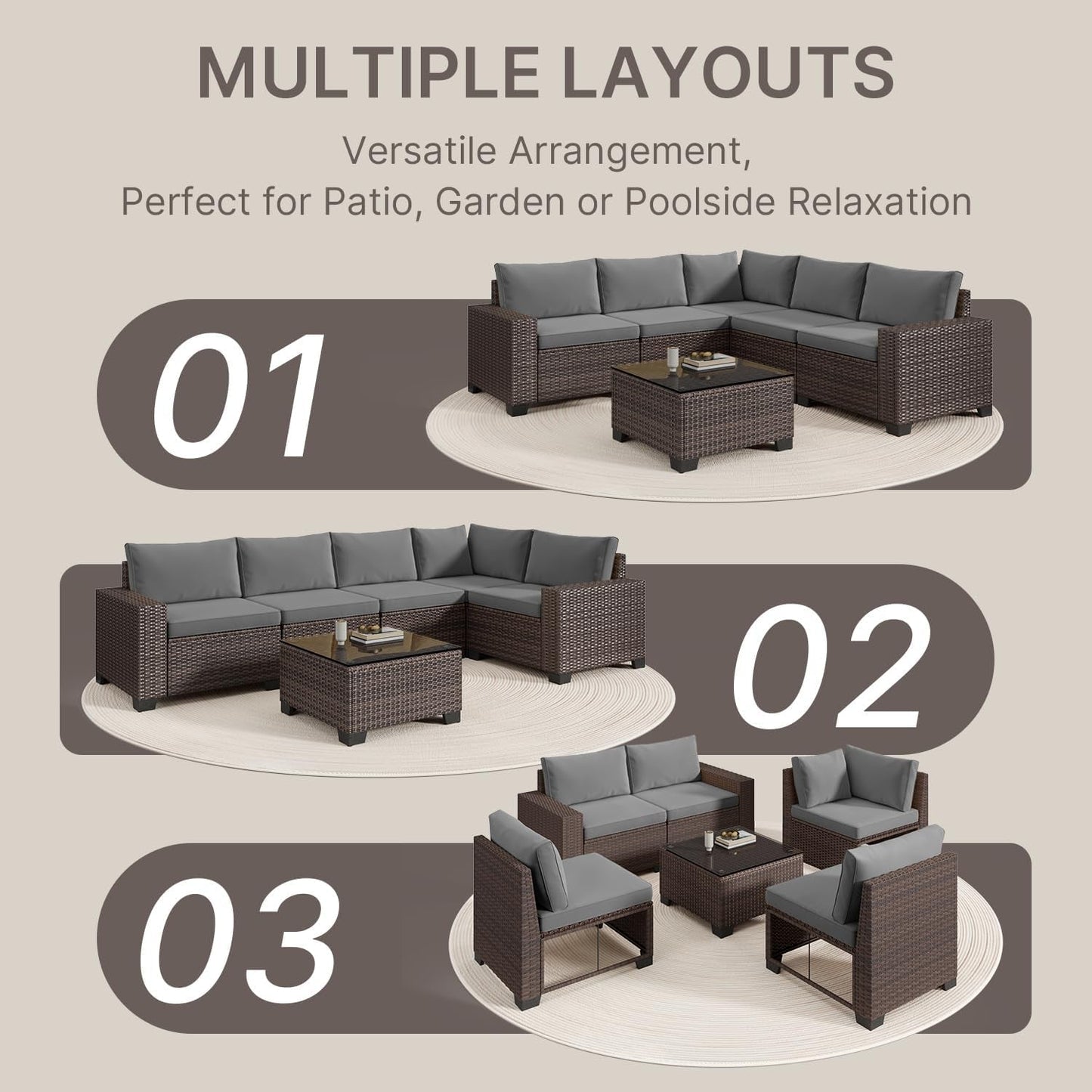 Outdoor 6-Piece Wicker Sectional Sofa Set with Cushions