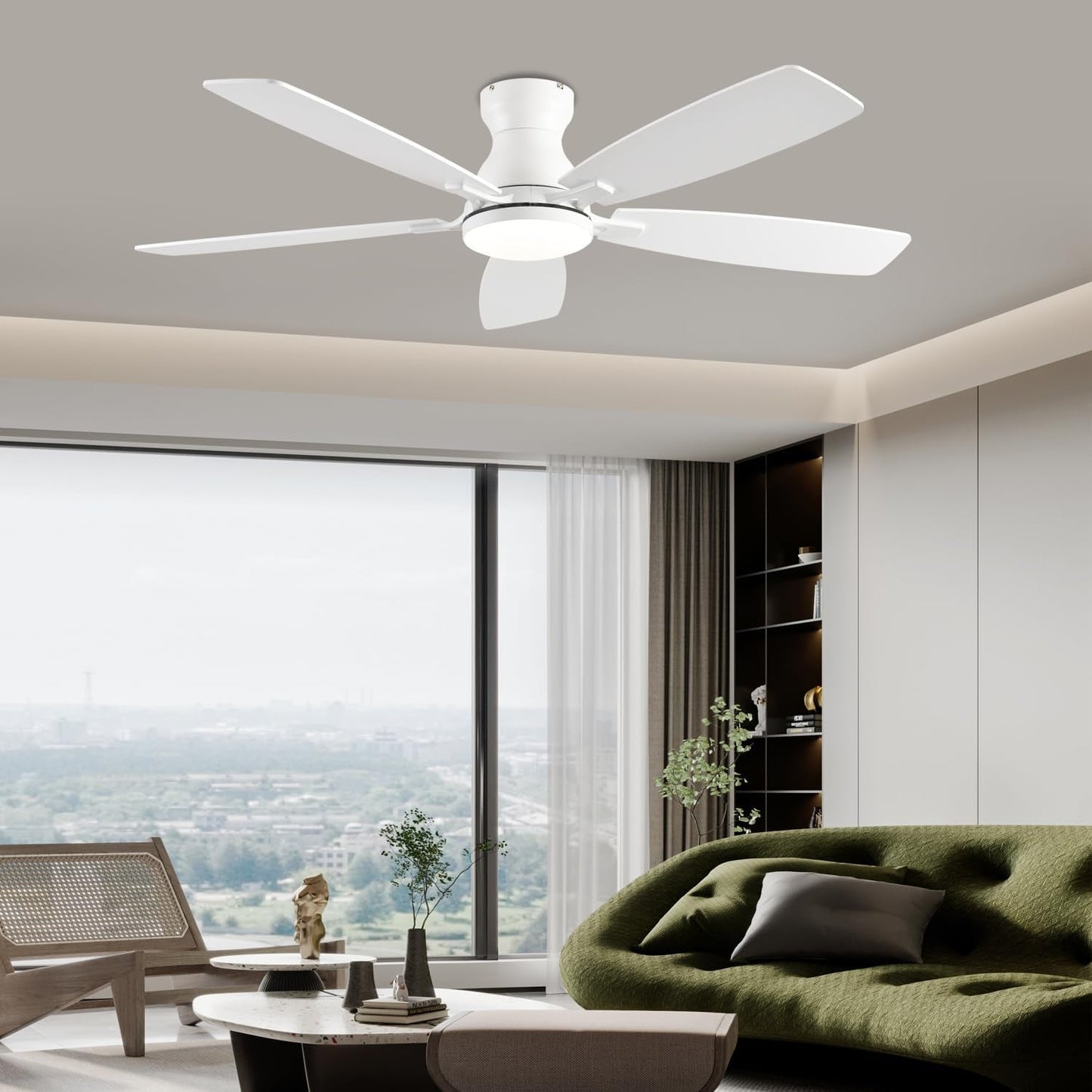 White 52 Inch Ceiling Fan With Remote And LED Lights