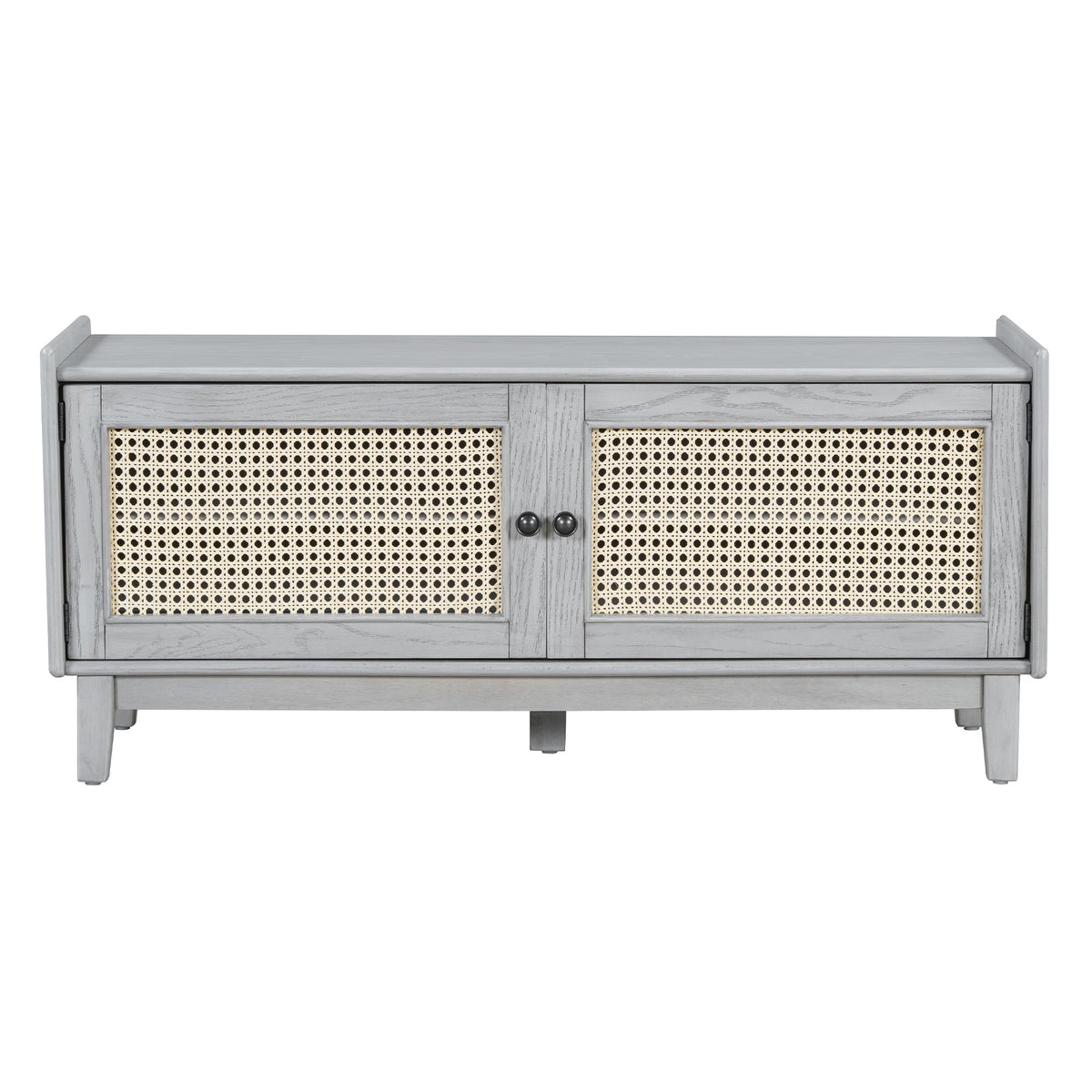 TREXM Boho Rattan Entryway Bench with Storage