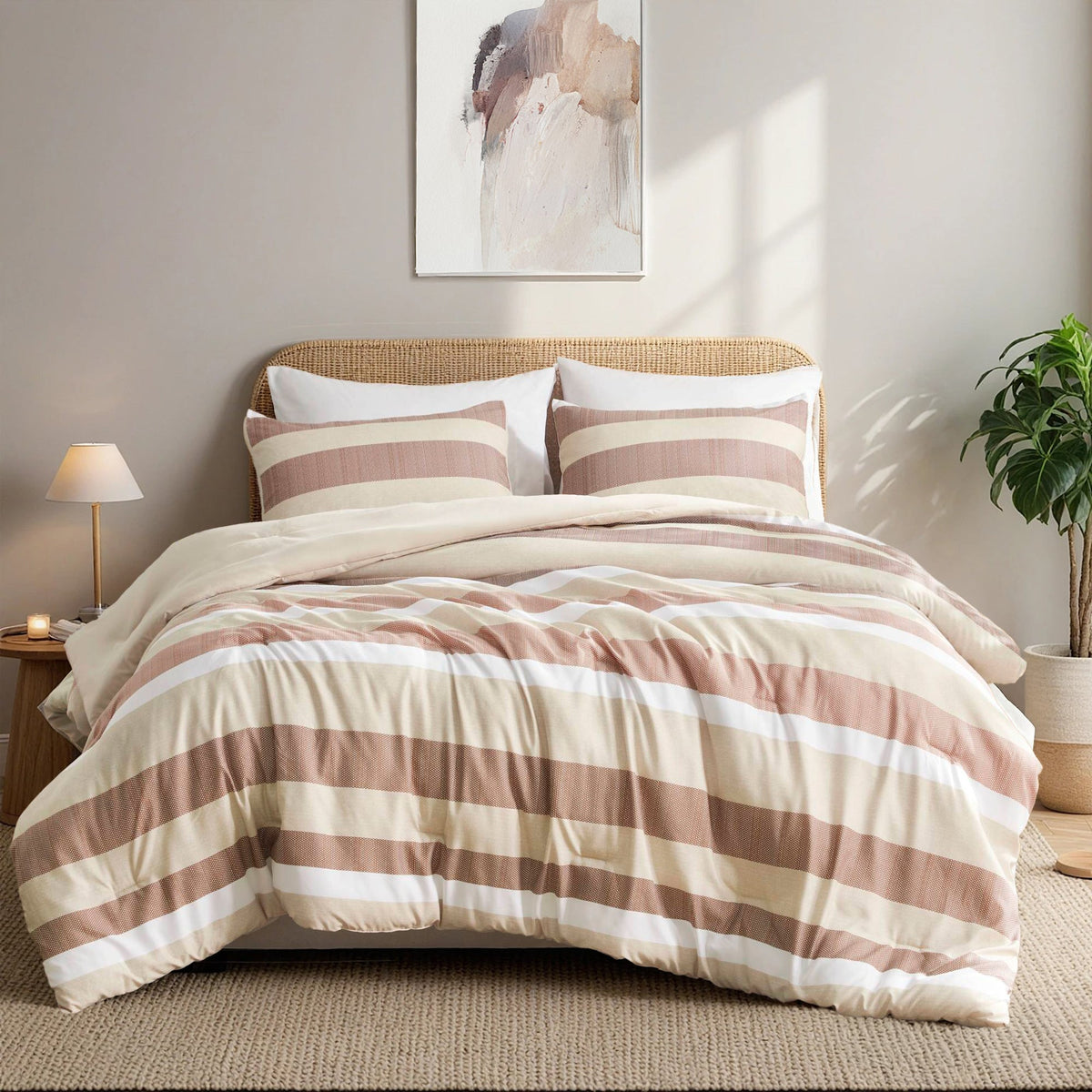 3-Piece King/Cal King Stripe Textured Print Comforter Set