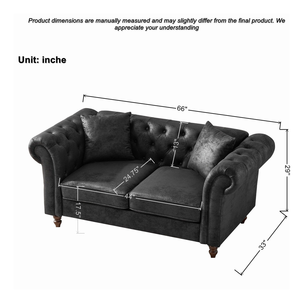 66" Chesterfield Tech Fabric Sofa
