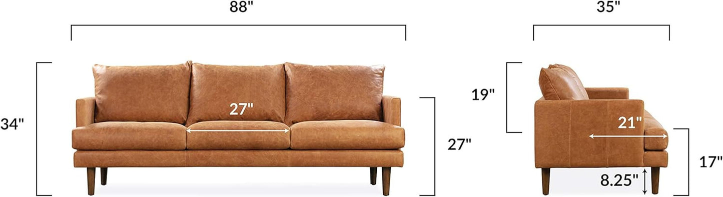 Girona 88 Inch Leather Sofa Cognac Tan With Tufted Back