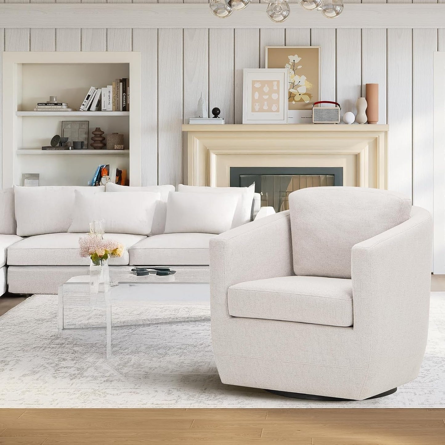 Beige 360 Degrees Swivel Armchairs Fully Assembled
