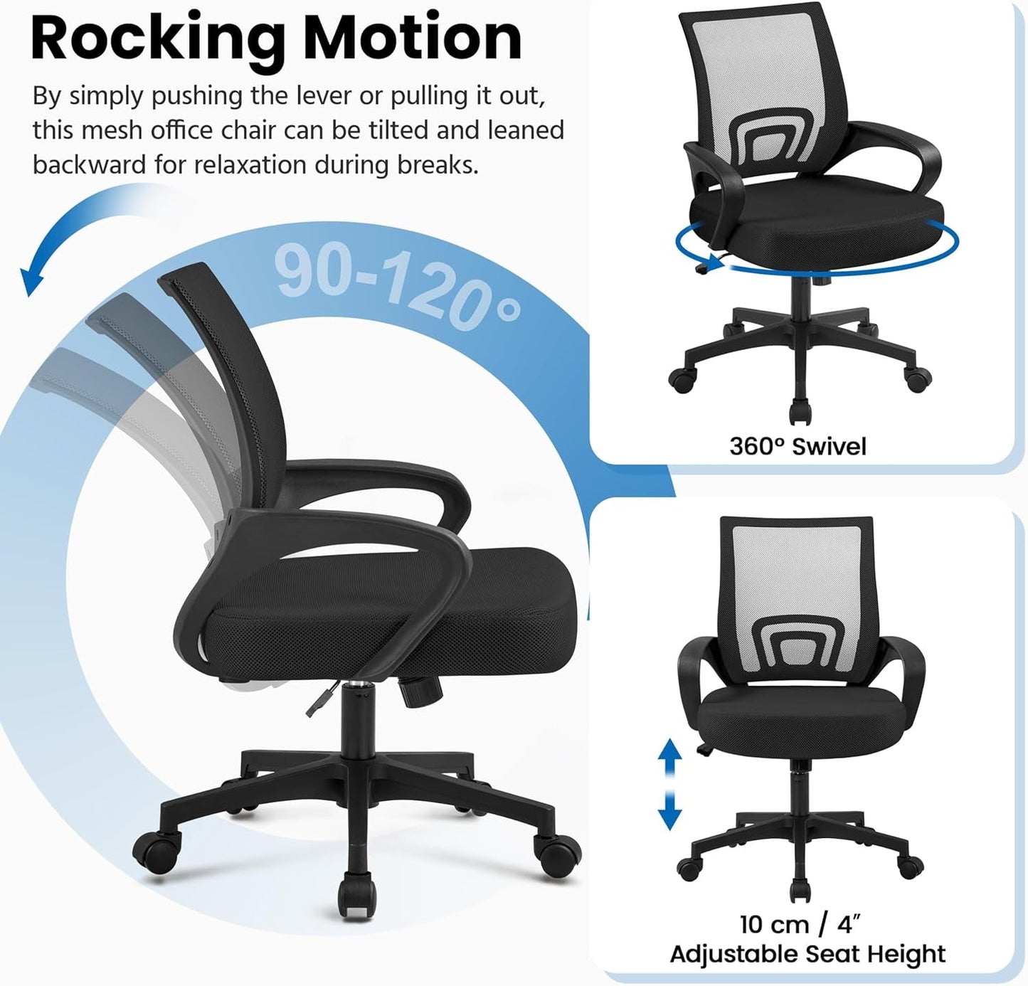 Ergonomic Mesh Office Chair Black Height Adjustable 2 Pack