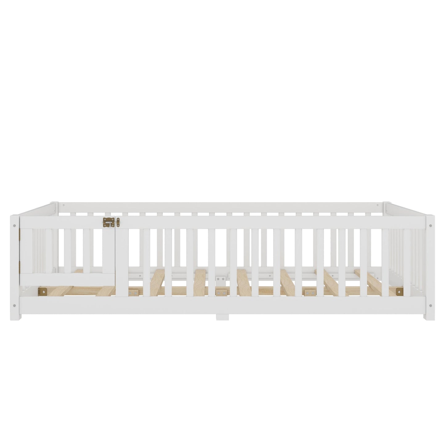 Full Size Bed Floor Bed with Safety Guardrails and Door for Kids, White(Old SKU: W1580P154625)