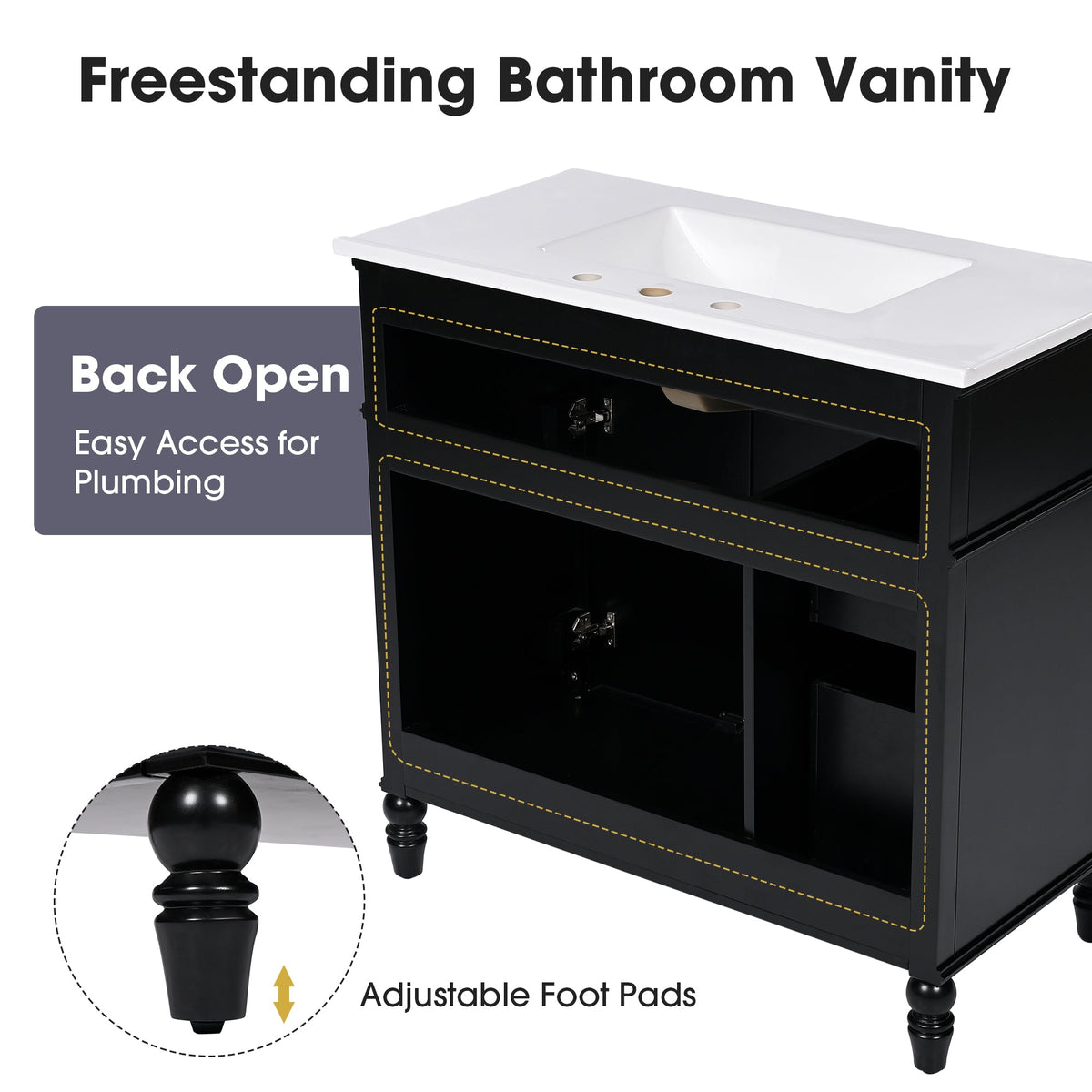 36" Bathroom Vanity with Sink and Drawers