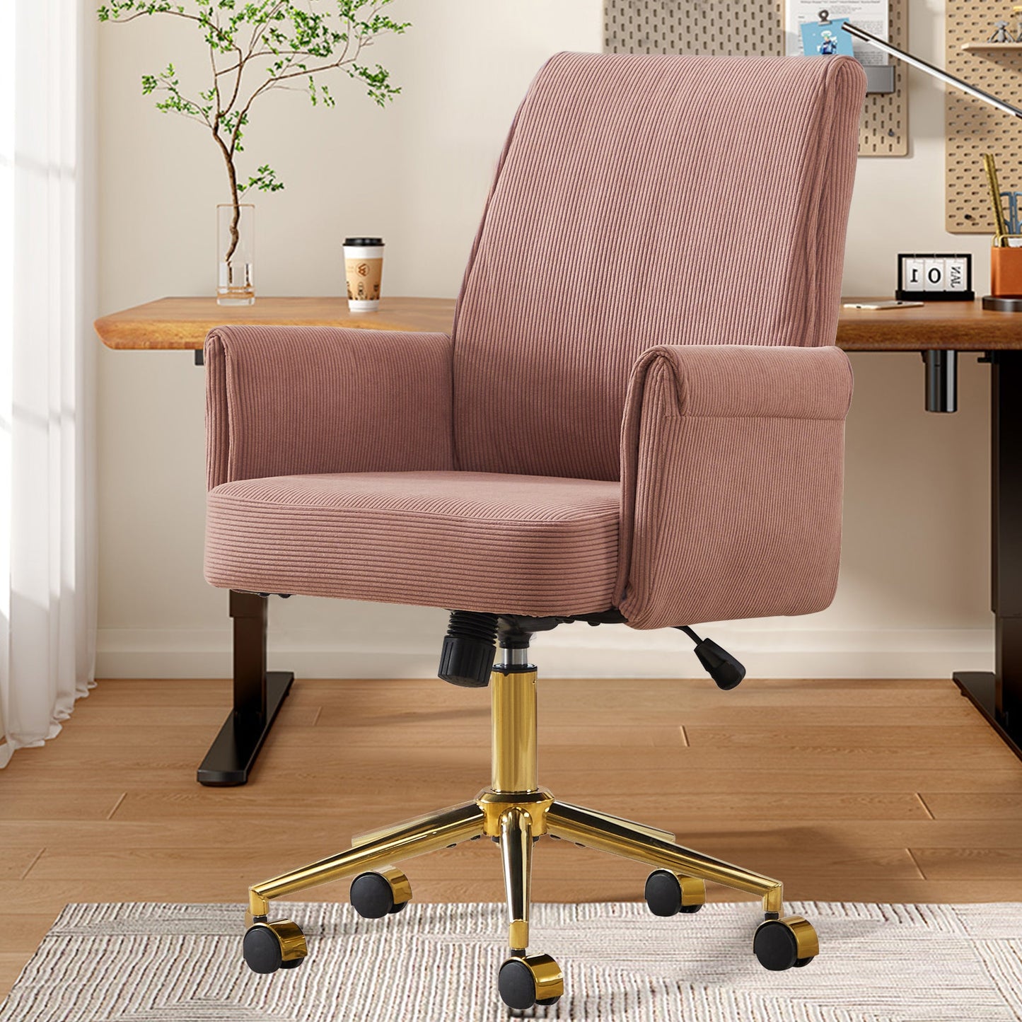 Mid-Back Liftable Office Chair - Pink
