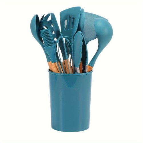 12-Piece Grey Silicone Kitchen Utensil Set with Holder – Heat Resistant