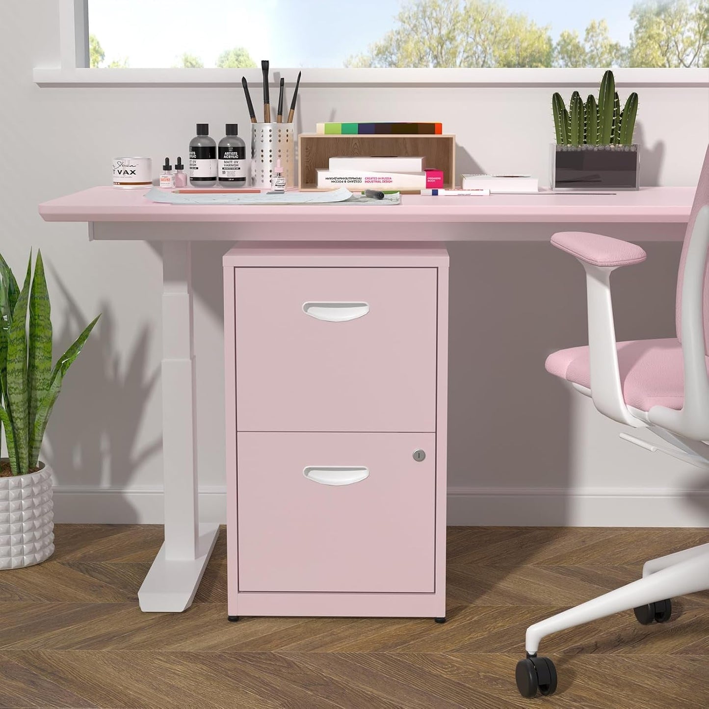 2 Drawer Pink Metal Vertical Filing Cabinet With Lock For Letter Size Files Home Office