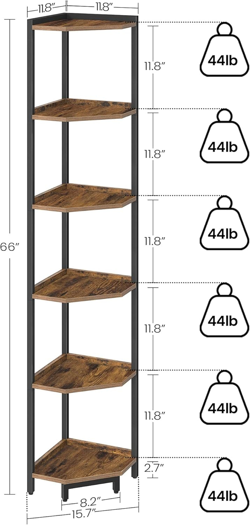 6-Tier Rustic Brown Corner Shelf Stand For Living Room