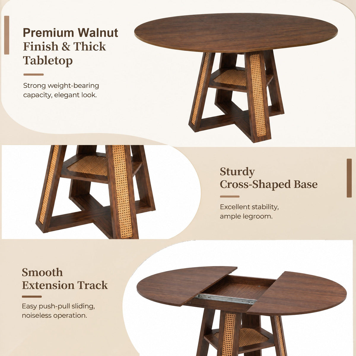 Extendable Round Dining Table for 4-6