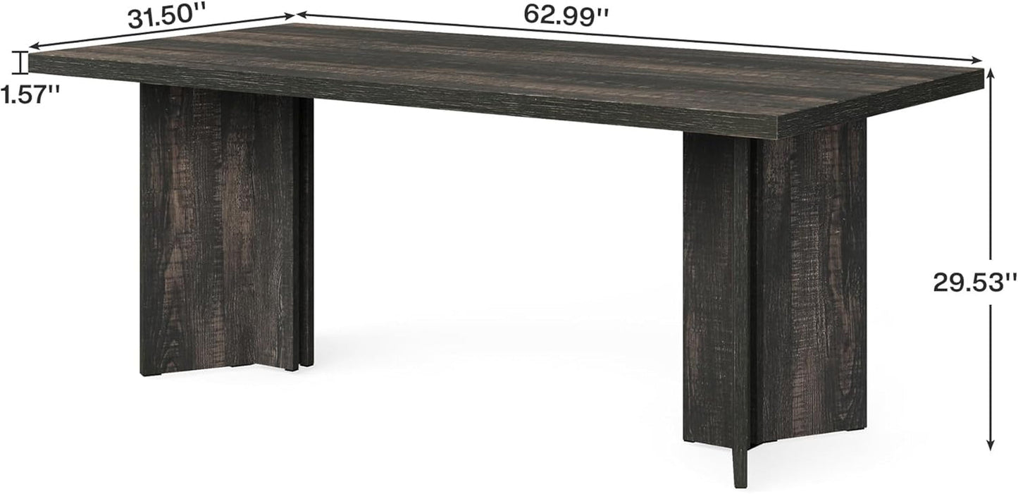63 Inch Dark Gray Dining Table Farmhouse Rectangular
