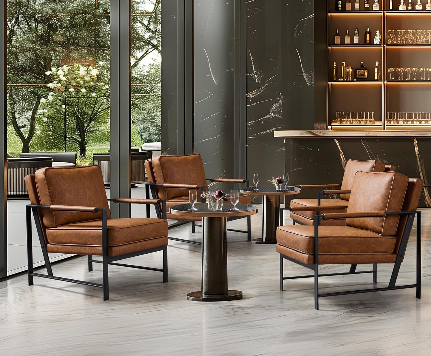 Luxurious PU Leather Armchair Set Ultrasoft Chestnut