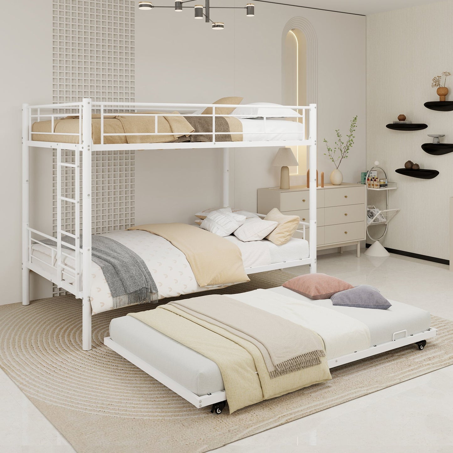 White Twin Metal Triple Bunk Bed with Removable Design