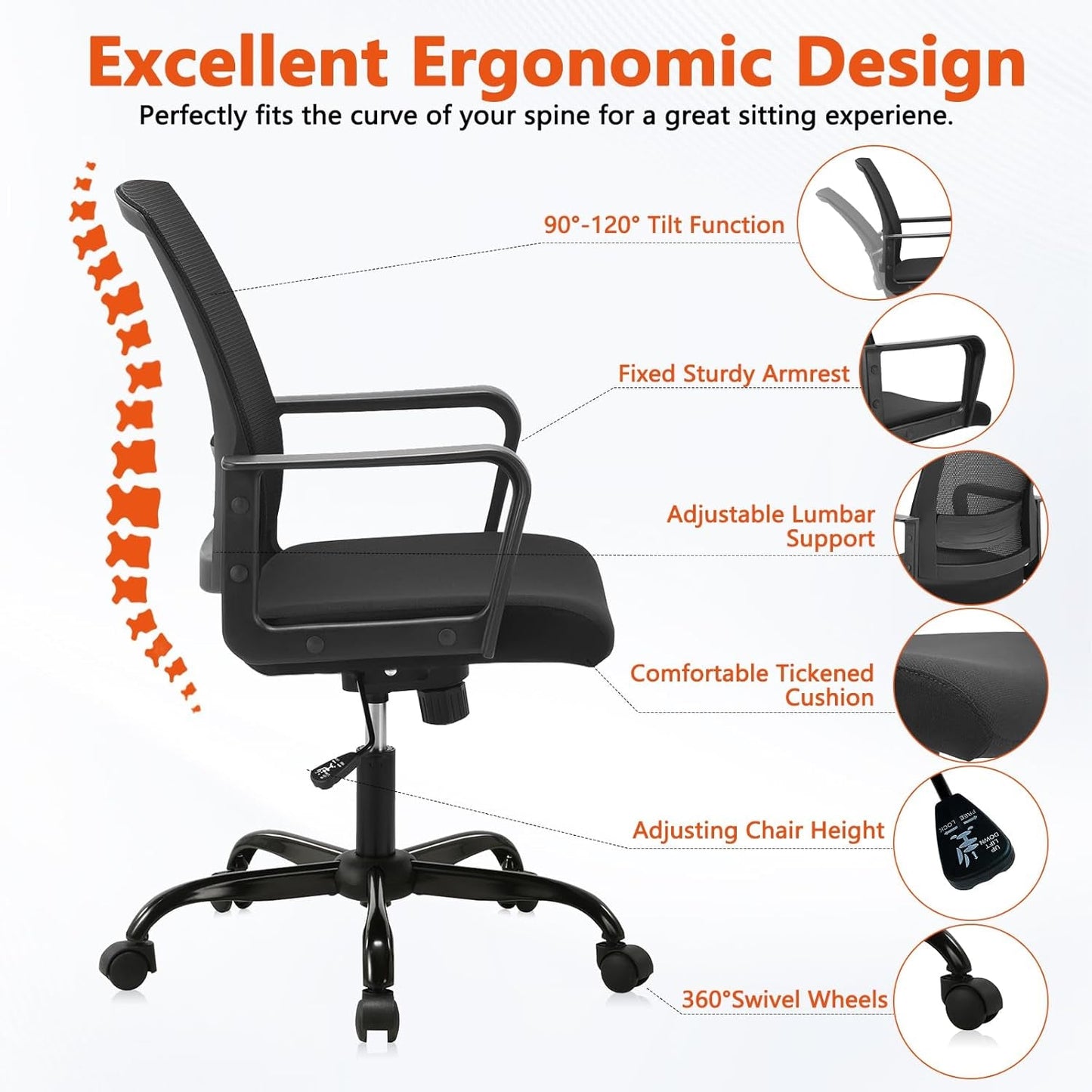 Ergonomic Black Mesh Office Chairs 4 Pack Lumbar Support