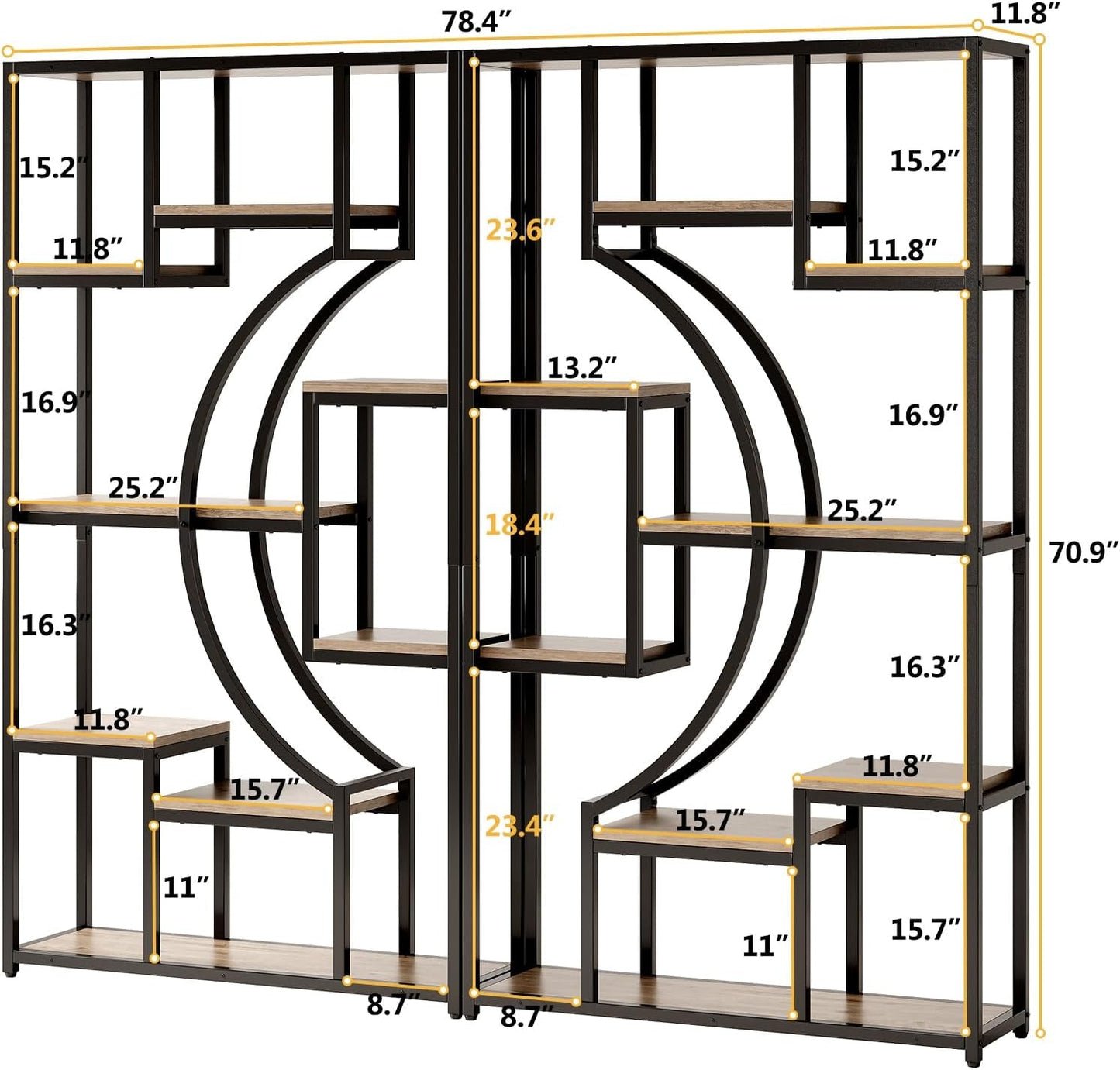 Tall Industrial Bookshelf Set Of 2 Geometric Gray Wash
