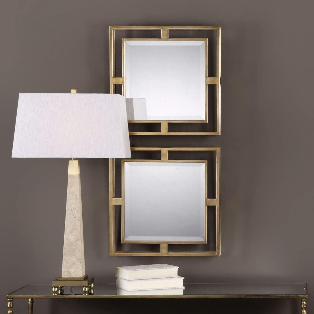 Allick 18 Inch Square Mirror Antiqued Gold Set Of 2